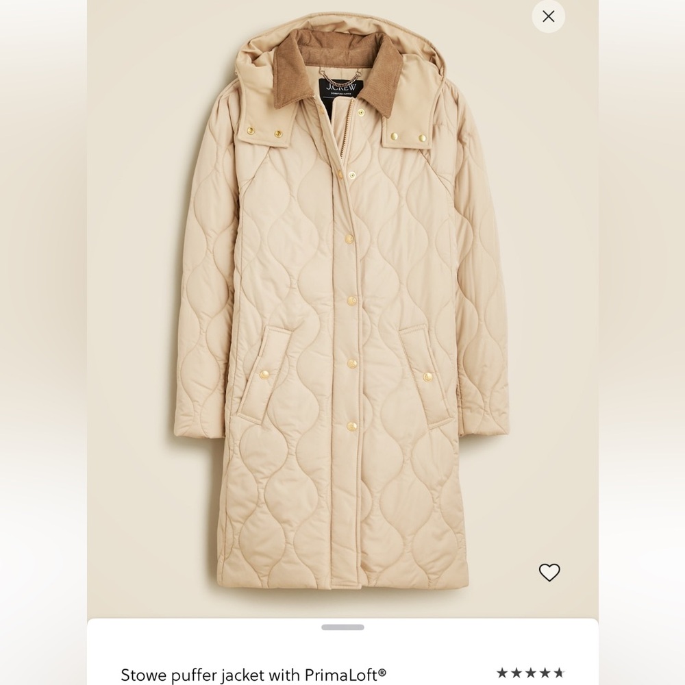 J. Crew Women's Cream Quilted Puffer Coat